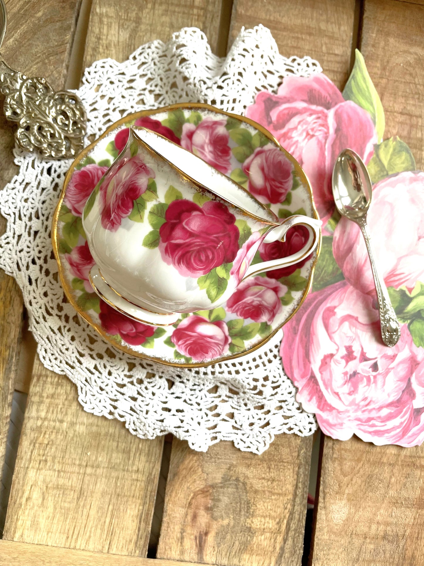 Royal Albert Old English Rose Teacup and Saucer Duo