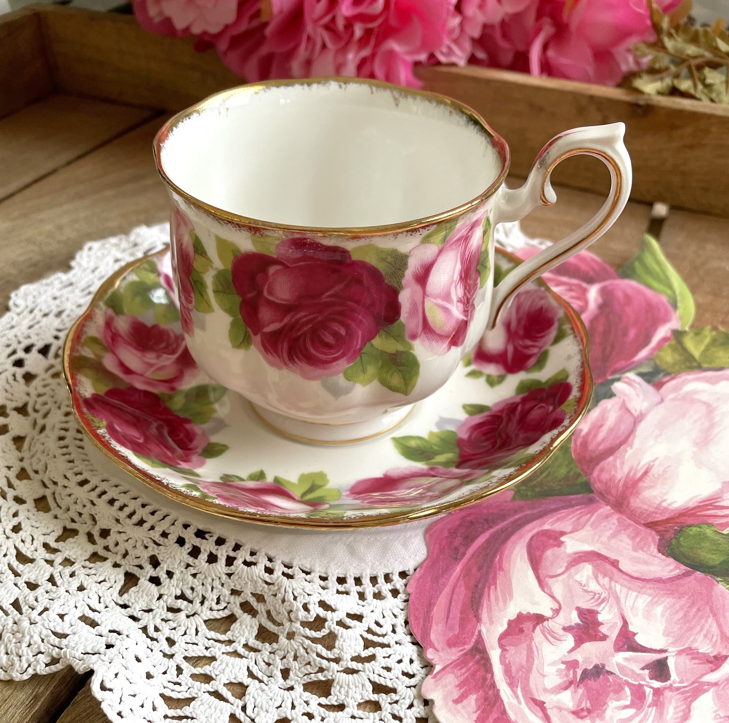 Royal Albert Old English Rose Teacup and Saucer Duo