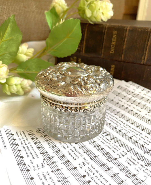 Antique Sterling Silver Lidded Cut Glass Pot