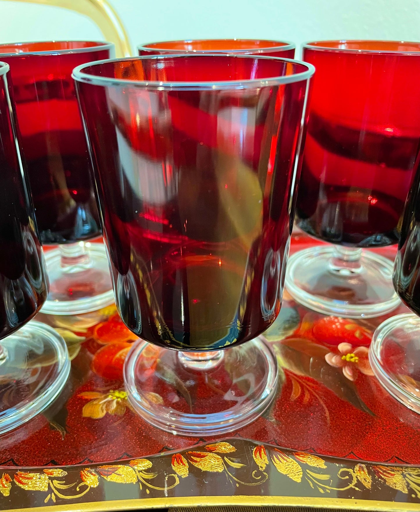 Set of  French Vintage Red Coloured Drinking Glasses