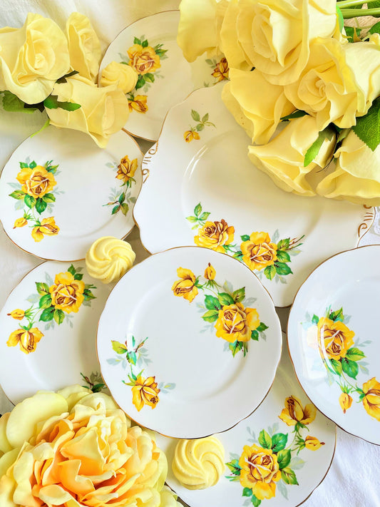 Set of Vintage Yellow Roses Plates