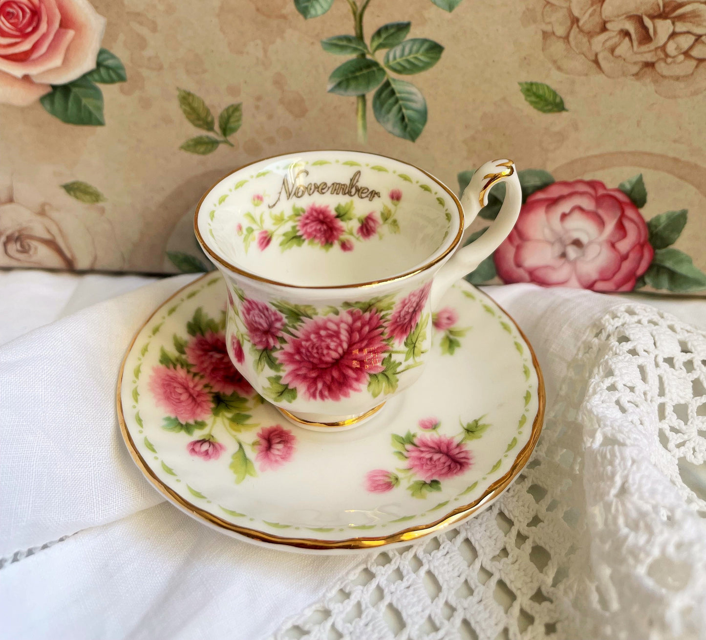 Miniature Royal Albert November Teacup and Saucer Duo