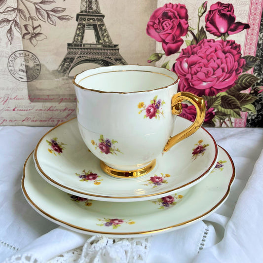 Vintage Lubern 22KT Gold Teacup, Saucer & Tea Plate Duo