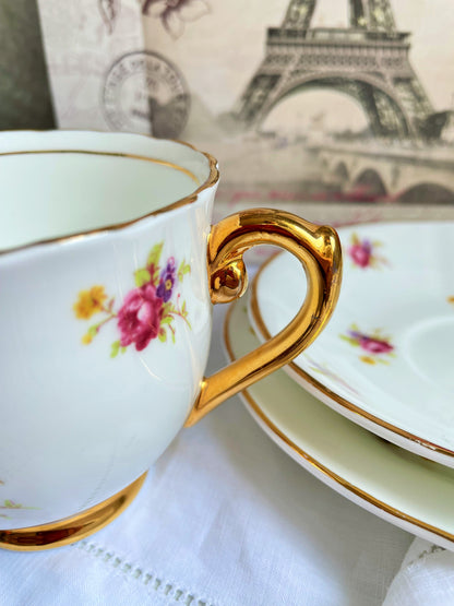 Vintage Lubern 22KT Gold Teacup, Saucer & Tea Plate Duo