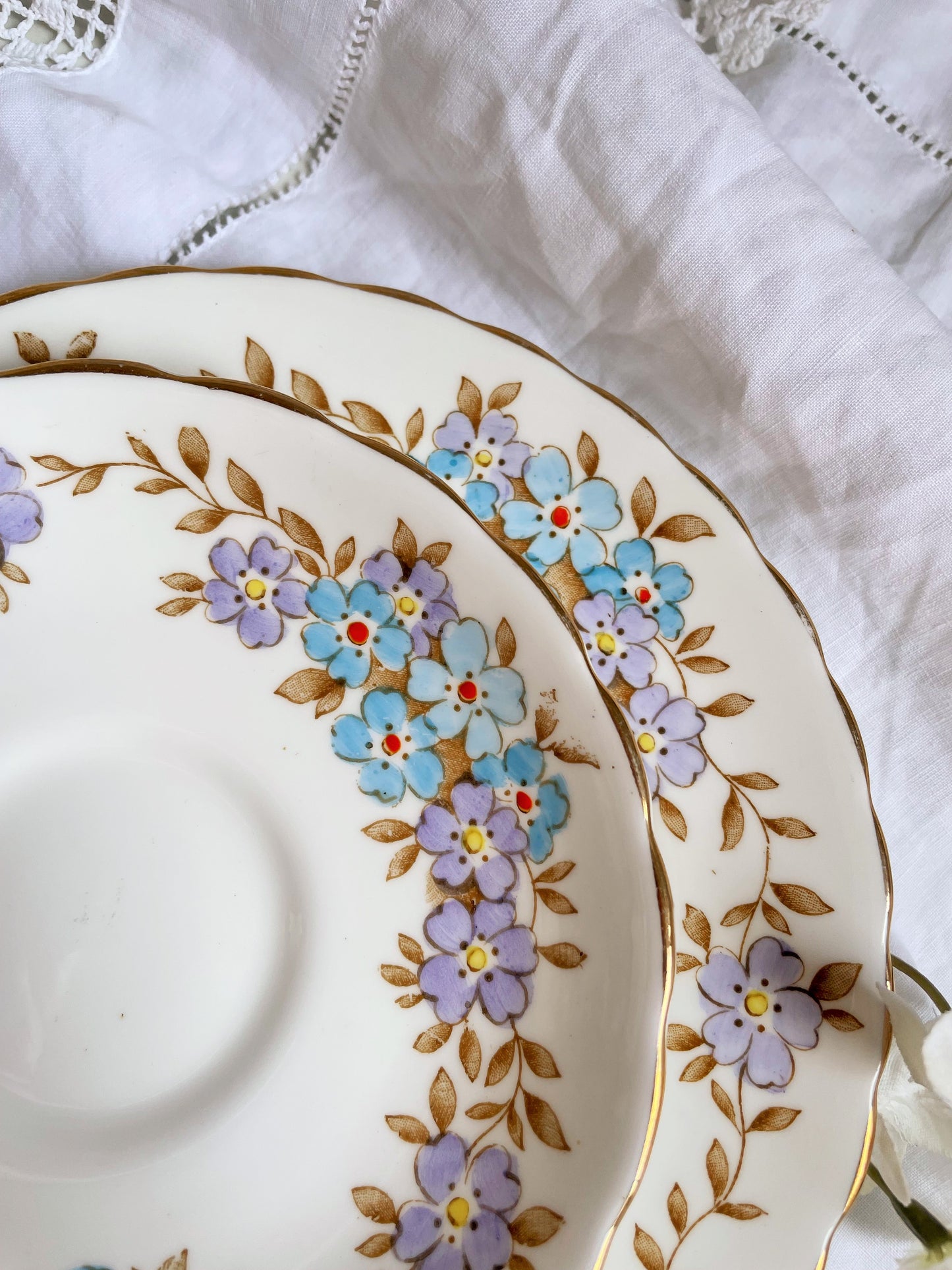 Vintage 1930's Hand Painted Teacup, Saucer and Tea Plate Trio