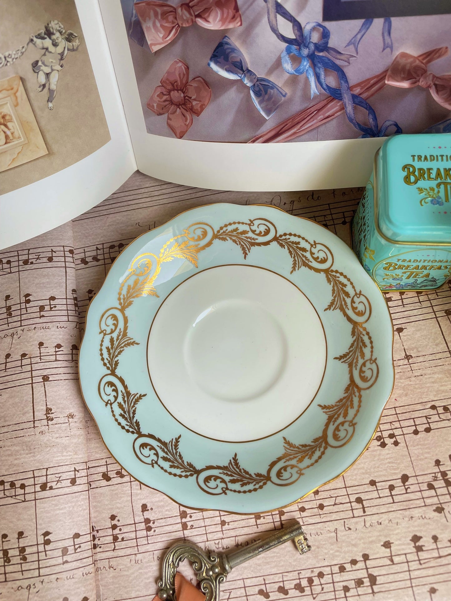 Vintage Duck Egg Blue Teacup and Saucer Duo