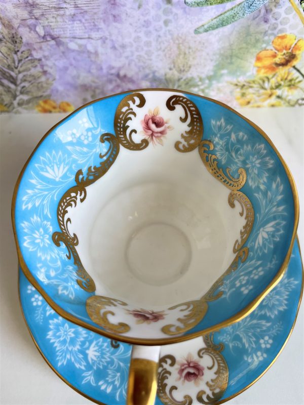 Royal Warrant Her Majesty The Queen Paragon Turquoise Teacup and Saucer Duo