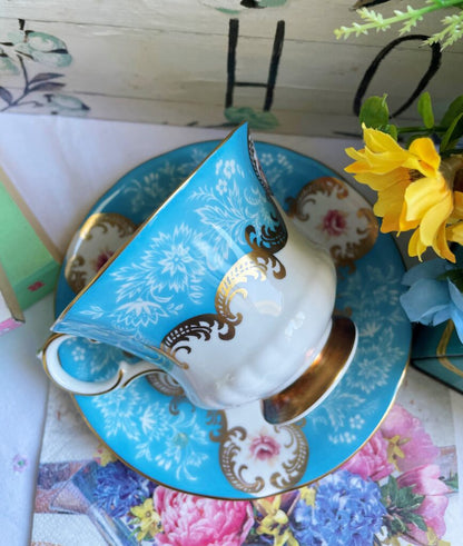 Royal Warrant Her Majesty The Queen Paragon Turquoise Teacup and Saucer Duo