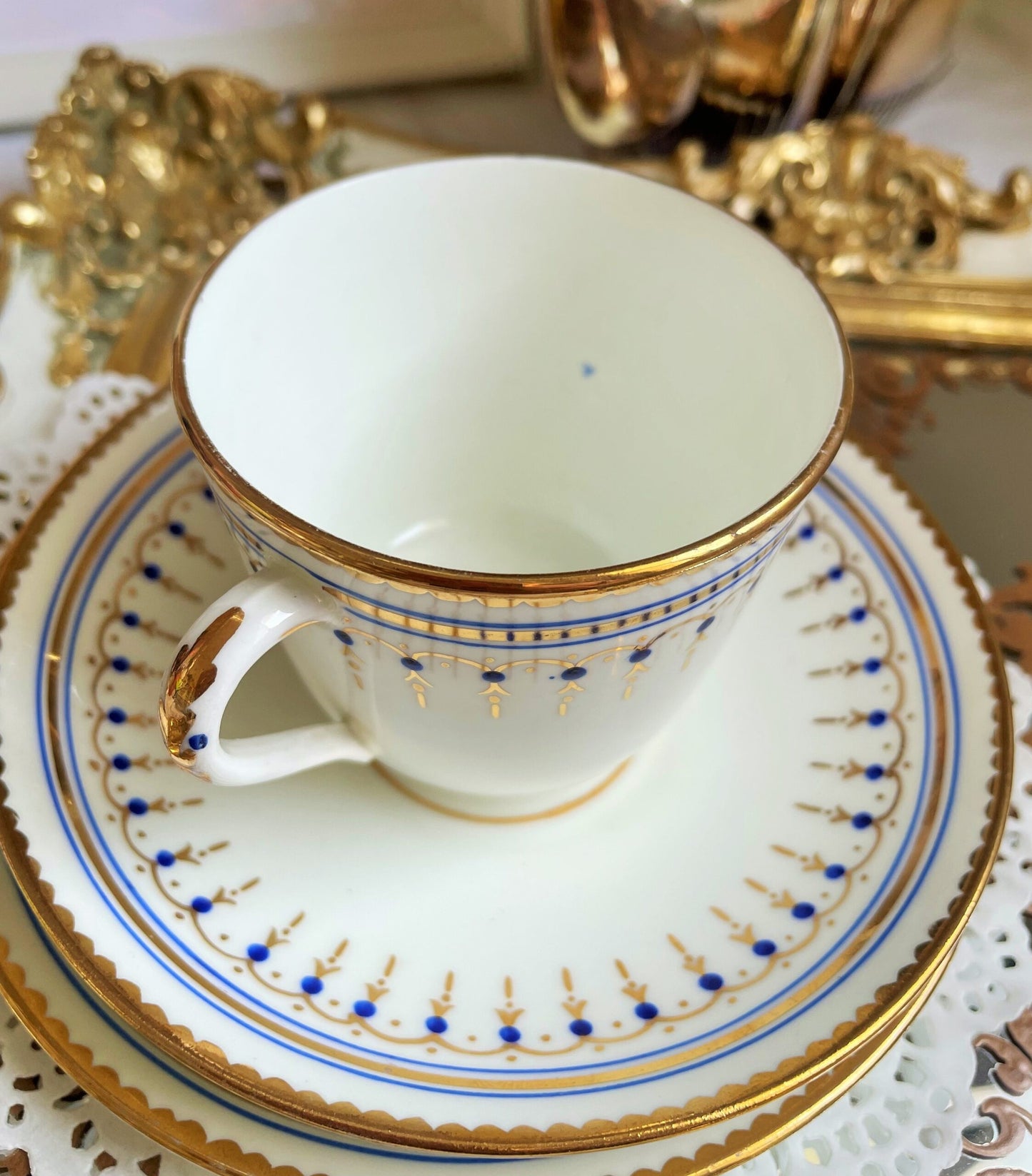 Edwardian Hand Painted Teacup, Saucer and Tea Plate Trio