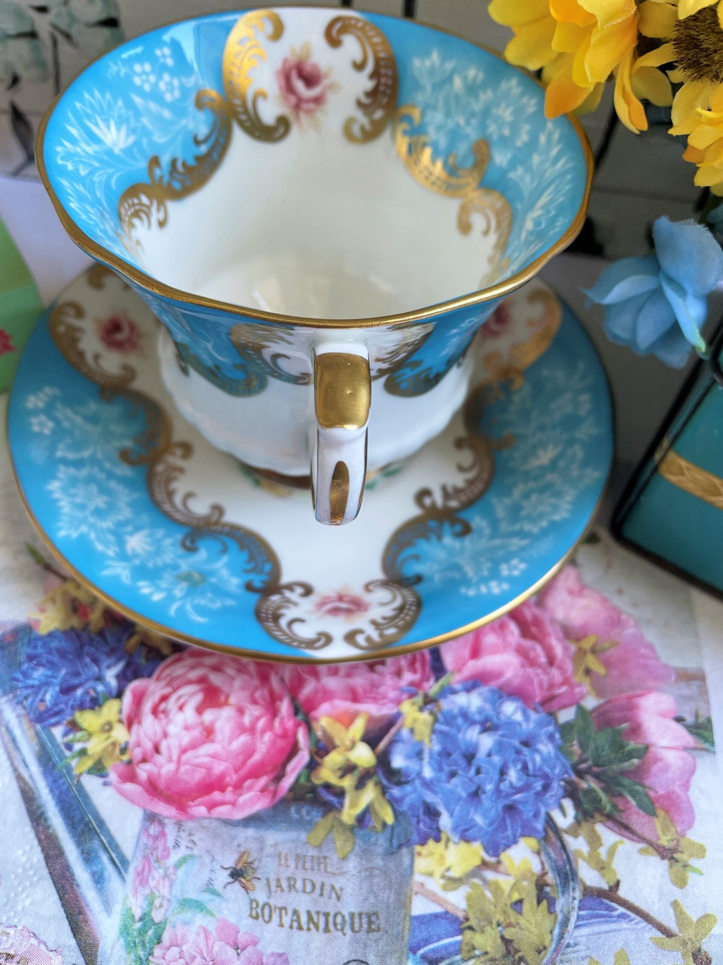 Royal Warrant Her Majesty The Queen Paragon Turquoise Teacup and Saucer Duo