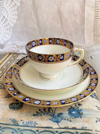 Antique Diamond China Teacup, Saucer and Tea Plate Trio